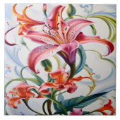 淡い背景鮮やかに色を付けたユリ花 タイル (正面)