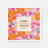 淡い色あせたピンクとオレンジのフローラサマー結婚ズ スタンダードカクテルナプキン (正面)