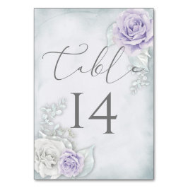 淡い色のかわいらし薄紫と白のバラ結婚ズ テーブルナンバー