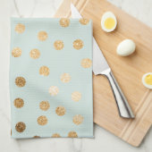 淡い色ので真新しい青および金ゴールドのグリッター都市点 キッチンタオル (四つ折り)