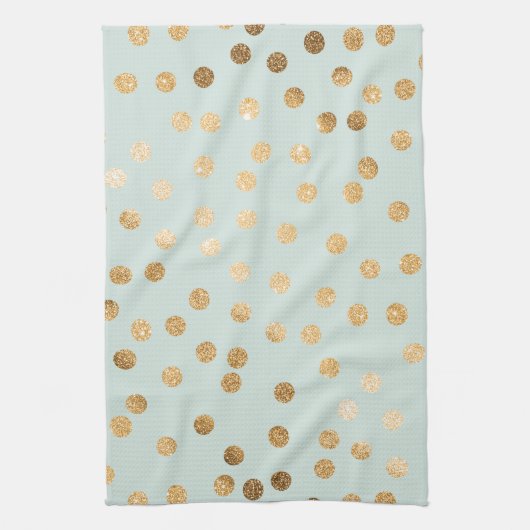 淡い色ので真新しい青および金ゴールドのグリッター都市点 キッチンタオル (縦)