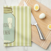 淡い色のなパーソナライズなメーソンジャーの台所タオルは縞で飾ります キッチンタオル (四つ折り)