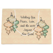 淡い色のなモモのダマスク織の膨らんだガラスオーナメント ラージペーパーバッグ (正面)