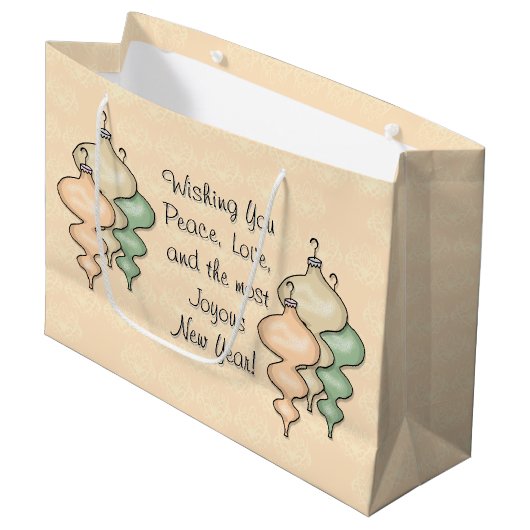 淡い色のなモモのダマスク織の膨らんだガラスオーナメント ラージペーパーバッグ (正面アングル)