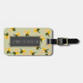 淡い色のなライムグリーンの黄色い柑橘類レモンフルーツ ラゲッジタグ (正面横)