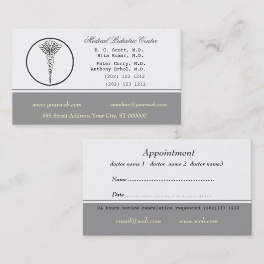 淡い色のな中立色の医者アポイントメント 予約カード (正面/裏面)