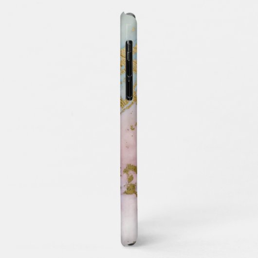 淡い色のな大理石の金ゴールドのターコイズのモノグラム Case-Mate iPhoneケース (裏面/左)