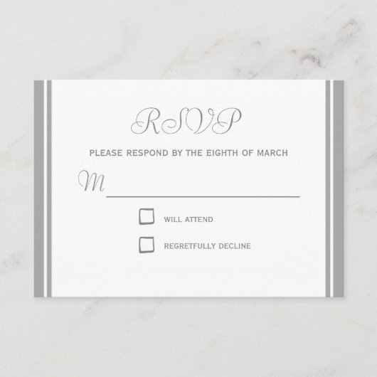 淡い色のな灰色の応答RSVPカード 出欠カード (正面)