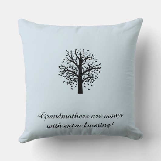 淡い色のな灰色、8つの名前及び日付に黒い祖母の木 クッション (裏面)