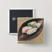 淡い色のな魚、ブラウンのプレートボタン 缶バッジ (正面&裏面)