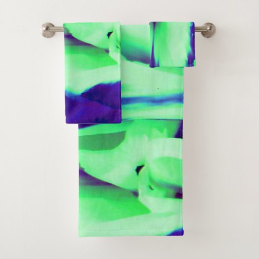 淡い色のグリーン·ネービー·ブルー·クリームパターン（の模様が）あるデザイン バスタオルセット (インサイチュ)