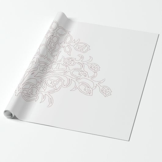 淡い色のグレー、ミルクホワイト、フローラデザイン ラッピングペーパー (アンロールド)