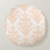 淡い色のサンゴのピンクと白のダマエレガントスク模様 ラウンドクッション (正面)