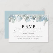 淡い色のダスティブルートロピカルウォーター葉カラー 出欠カード (正面/裏面)