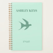 淡い色のティール（緑がかった色）エレガント鳥 プランナー手帳 (正面)