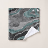 淡い色のティール(緑がかった色)グレイ大理石アガテシルバーグリッターグラム#1 バスタオルセット (ウォッシュタオル)