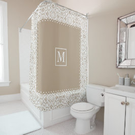 淡い色のトープ・ダマスク・パターン シャワーカーテン