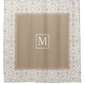 淡い色のトープ・ダマスク・パターン シャワーカーテン (正面)