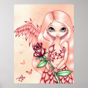 淡い色のバラアートプリントファンタジー天使 ポスター