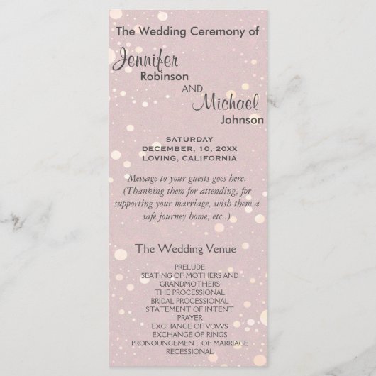 淡い色のピンクと円グリッター結婚式 プログラム (正面)