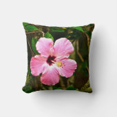 「淡い色のピンクのハイビスカス装飾枕」 クッション (正面)
