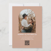 淡い色のピンクエレガントミニマ結婚リストのQRコード 招待状 (裏面)