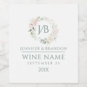 淡い色のピンクフローラ結婚リース ワインラベル (シングルラベル)