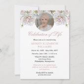 淡い色のピンクローズフローラお祝いオブ・ライフ 招待状 (正面)