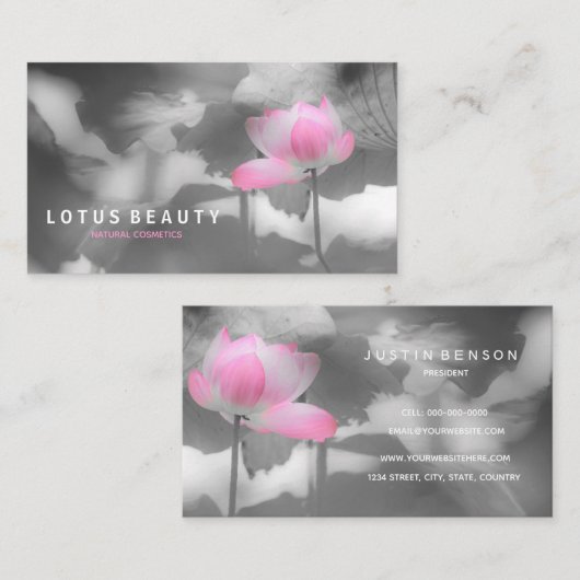 淡い色のピンクロータスLオリジナル写真 名刺 (正面/裏面)