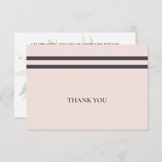 淡い色のピンク&グレー葬式の死別モダンフォントT サンキューカード (正面/裏面)