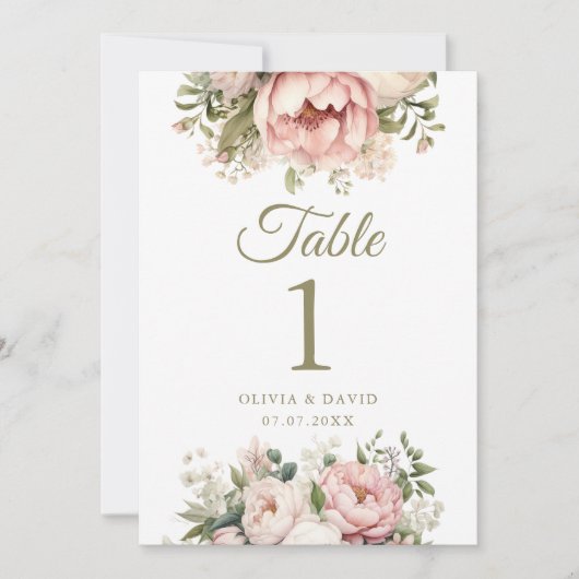 淡い色のピーチと赤面の結婚ピンクのテーブル番号 (正面)