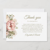 淡い色のピーチと赤面ピンクフローラ結婚ズ サンキューカード (裏面)