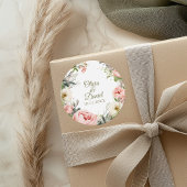 淡い色のピーチと赤面ピンクフローラ結婚ズ ラウンドシール