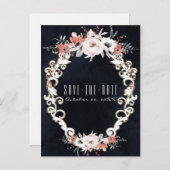 淡い色のフローラダークエレガントチョーク保存日 案内ポストカード (正面/裏面)