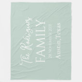 淡い色のミントホワイトシンプルカスタマイズ可能なファミリ名 フリースブランケット (正面)