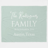 淡い色のミントホワイトシンプルカスタマイズ可能なファミリ名 フリースブランケット (正面(横))