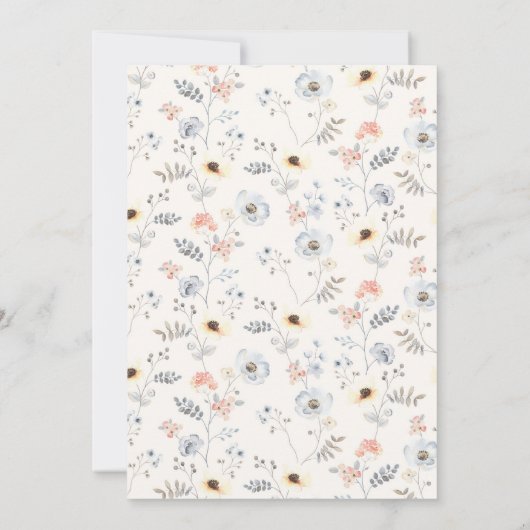 淡い色のモダンシンプルフローラ赤ちゃんシャワー 招待状 (裏面)