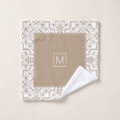 淡い色の卵白ダマスクパタ縁どン バスタオルセット (ウォッシュタオル)