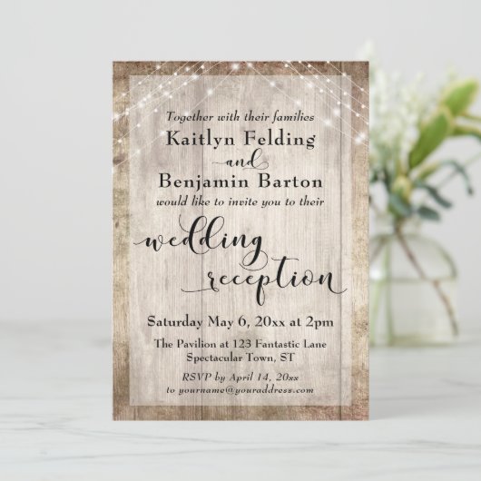 淡い色の木素朴とライトの結婚式のみ 招待状 (スタンド正面)