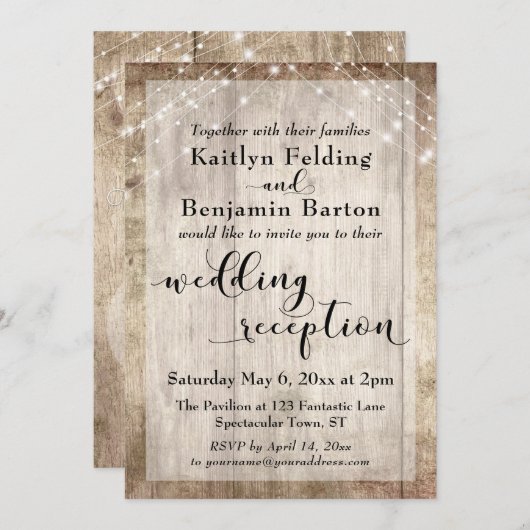 淡い色の木素朴とライトの結婚式のみ 招待状 (正面/裏面)