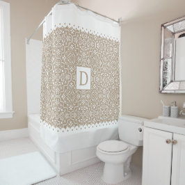 淡い色の白い鱗片状モノグラ縁どム シャワーカーテン