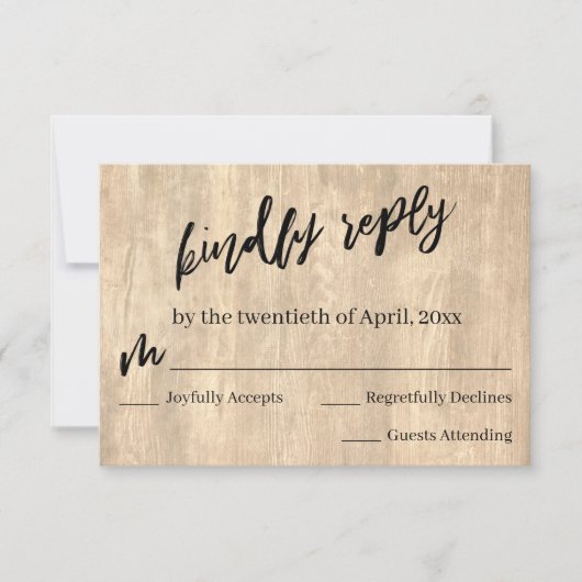 淡い色の素朴カジュアル手跡結婚の 出欠カード (正面)