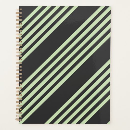 淡い色の緑と炭の五つストライプ模様 プランナー手帳 (正面)