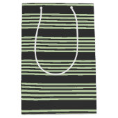 淡い色の緑と炭の五つストライプ模様 ミディアムペーパーバッグ (正面)