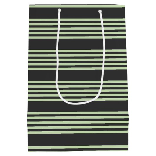 淡い色の緑と炭の五つストライプ模様 ミディアムペーパーバッグ (裏面)