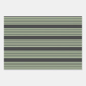 淡い色の緑と炭の五つストライプ模様 ラッピングペーパーシート (正面)