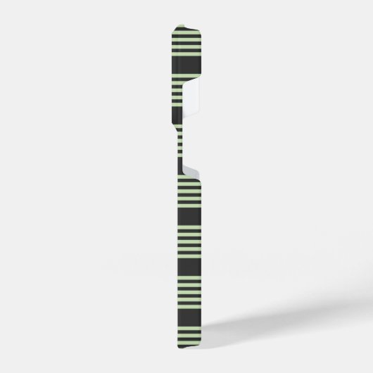 淡い色の緑と炭の五つストライプ模様 iPhoneケース (左側面)