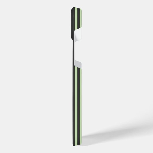 淡い色の緑と炭の五つストライプ模様 iPhoneケース (左側面)