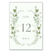 淡い色の緑エレガント水彩野結婚花 テーブルナンバー (裏面)