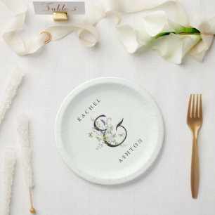 淡い色の緑エレガント水彩野結婚花 ペーパープレート